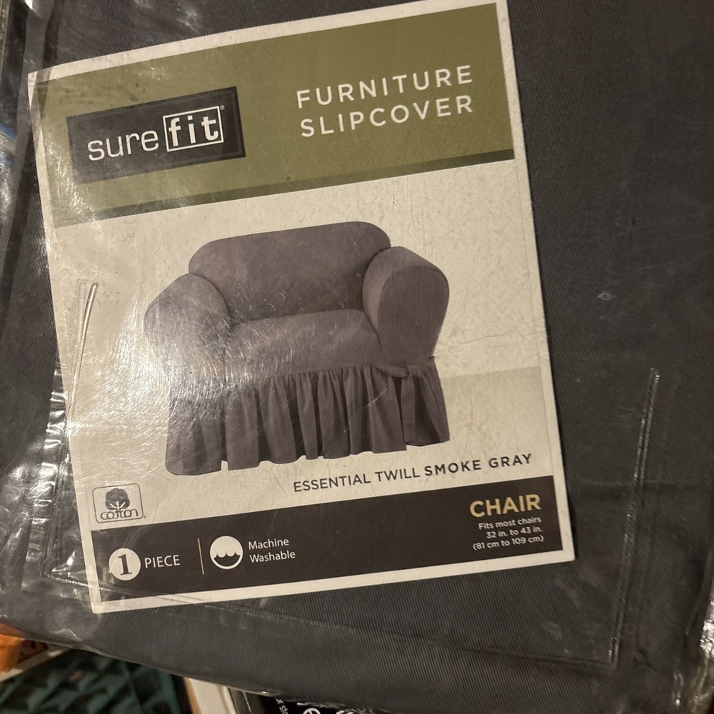 Surefit Essential Twill Smoke Gray Chair Slipcover Cotton Textured Gray NEW